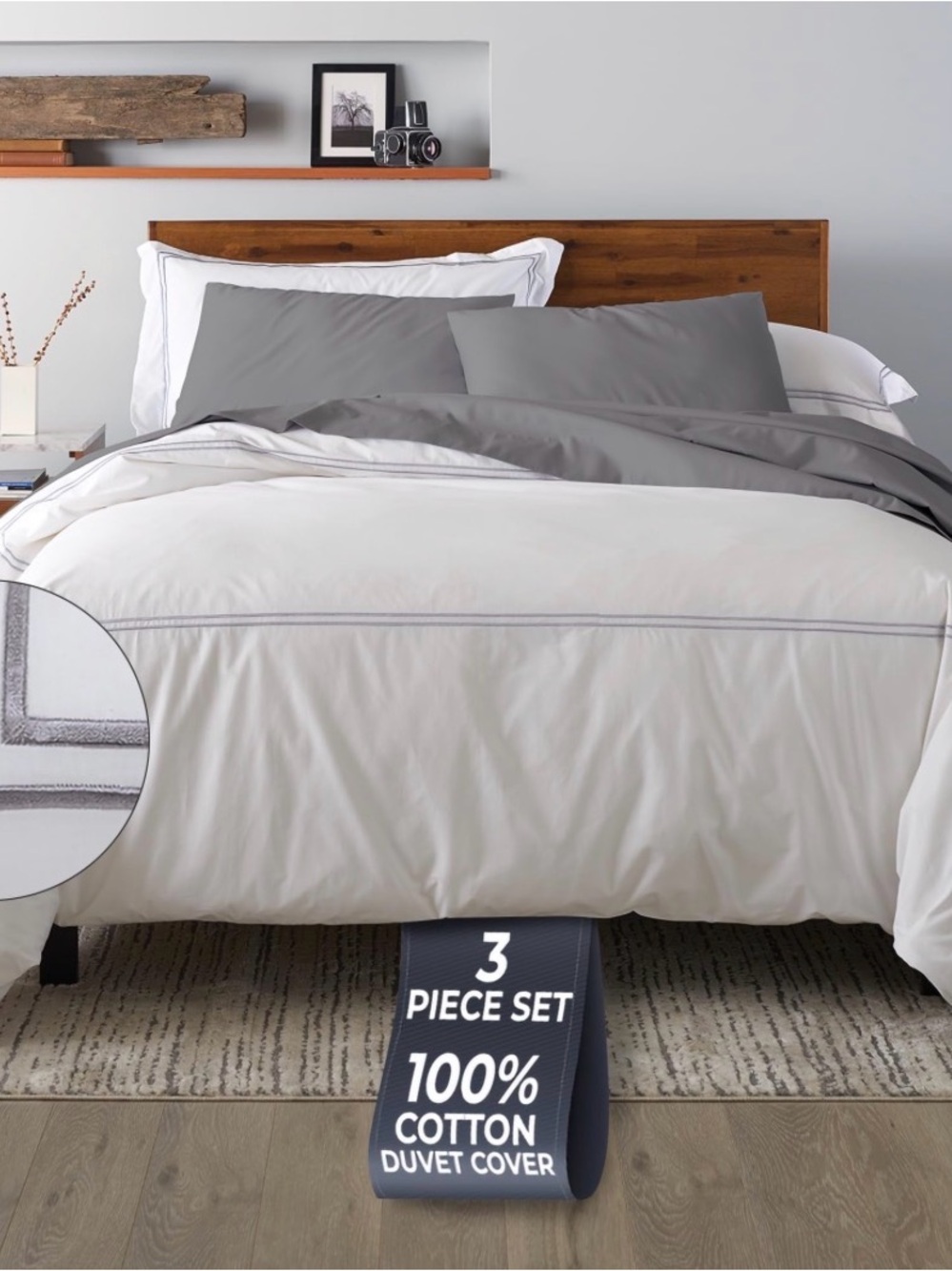 New Ella Jayne Duvet Cover Queen Size (3pc), 100% Cotton Percale, Full/Queen